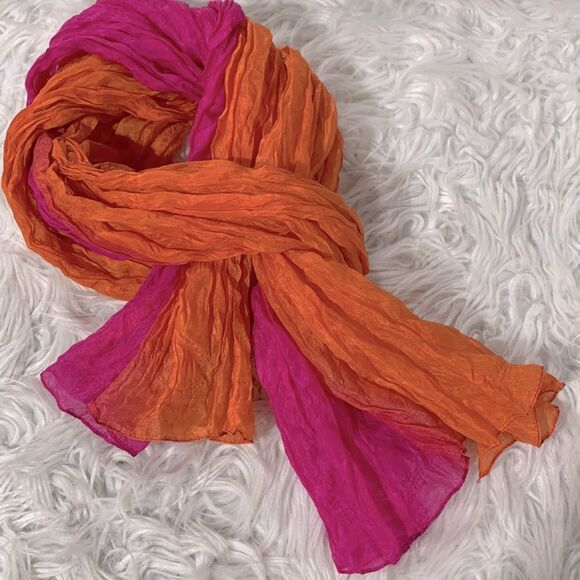 PURE SILK 2 tone crinkle scarf - Picture 1 of 7